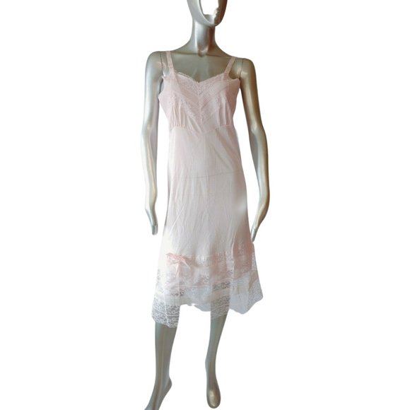 Vintage 50s Semi Sheer Part Lace Slip  Pink Sz 32 - Picture 1 of 5